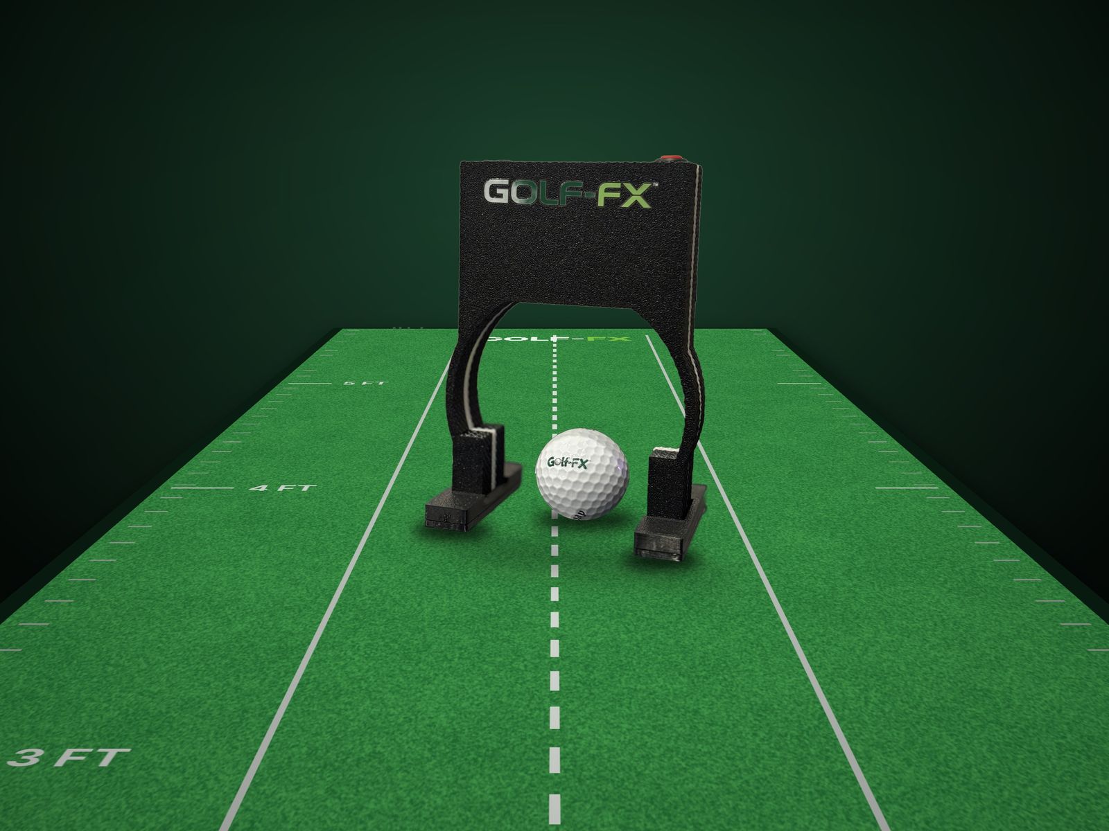 GOLF-FX Smart Cup Arch standing as a gate on an indoor putting mat